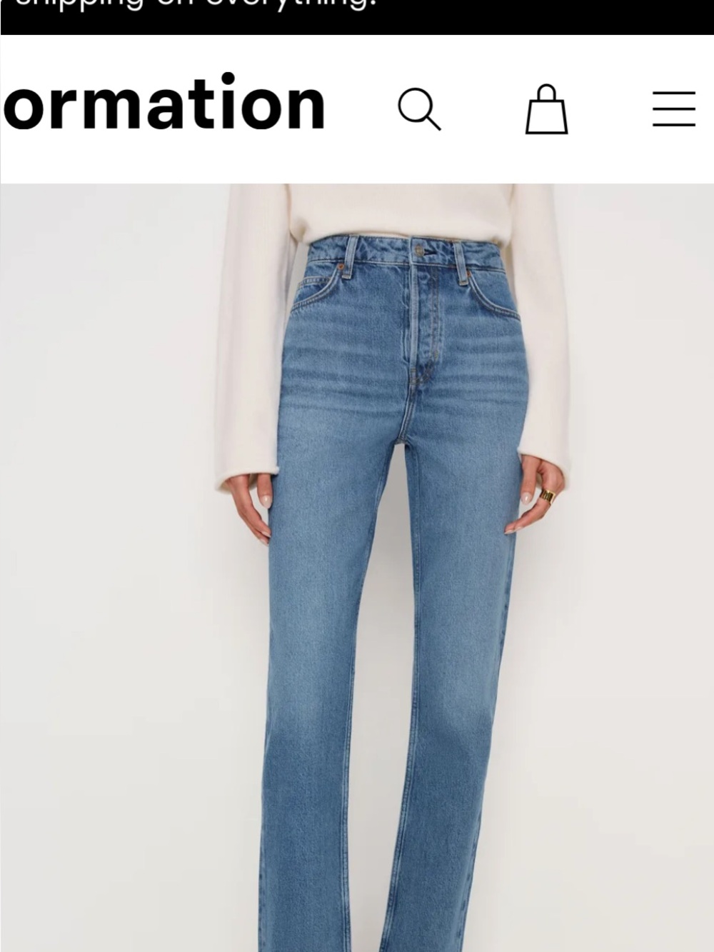 Reformation Light Blue Cynthia High Rise Straight Jeans